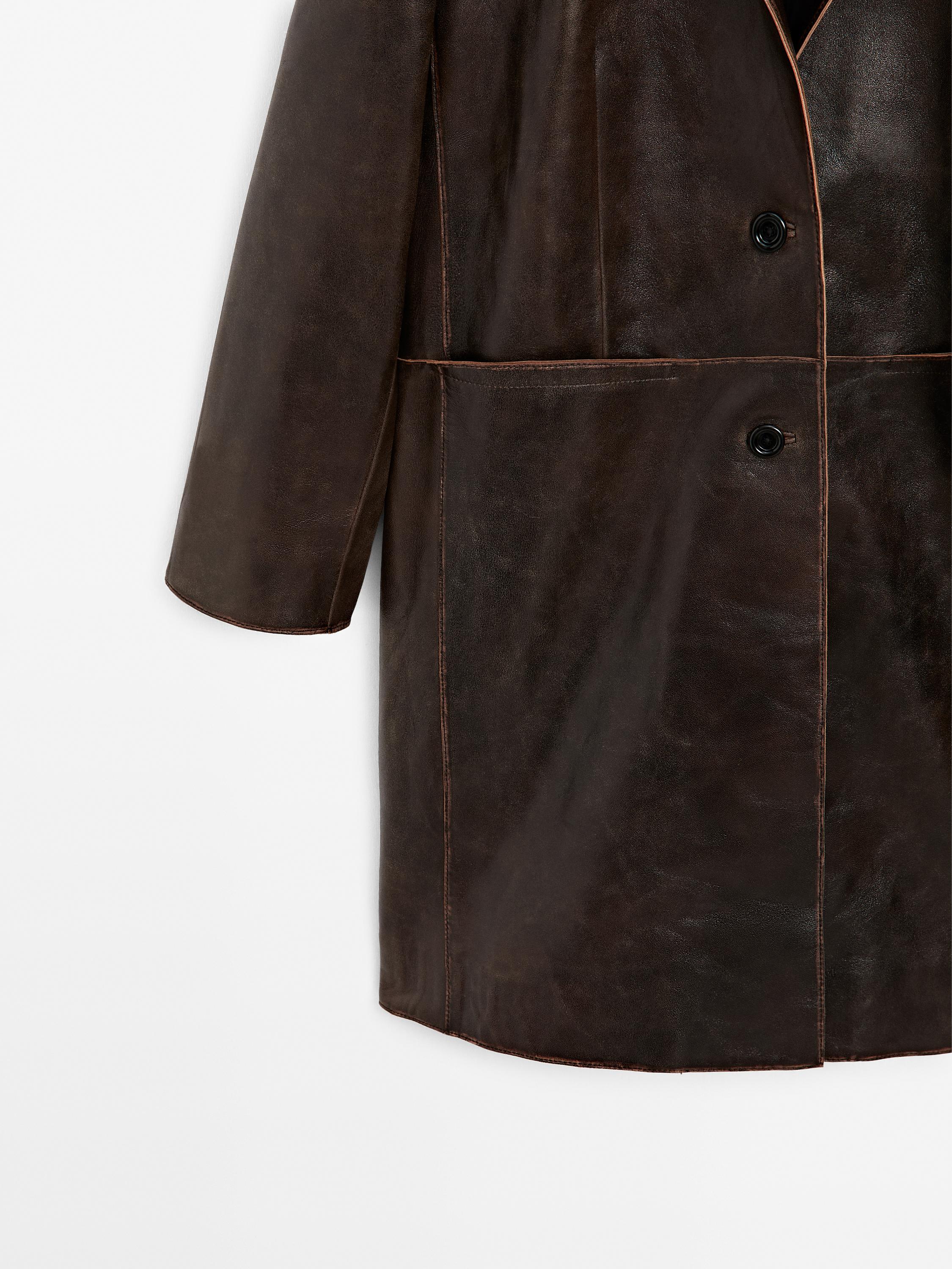 Distressed nappa leather coat
